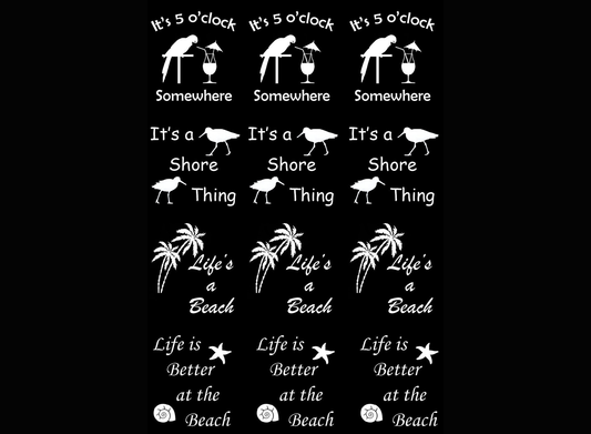 Summer Fun 12 pcs White Fused Glass Decals