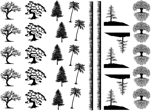 Trees Grass 32 pcs 1 to 1.25 Inch Black Fused Glass Decals