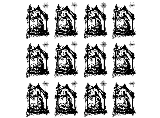 Christmas Nativity 24 pcs 1 Inch Black Fused Glass Decals