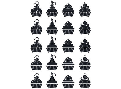 Cupcakes 20 pcs 1 Inch Black Fused Glass Decals
