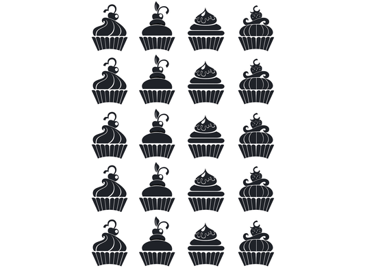 Cupcakes 20 pcs 1 Inch Black Fused Glass Decals