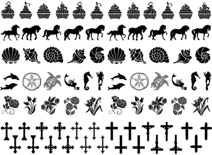Cupcake Cross 75 pcs 0.65 Inch Black Fused Glass Decals
