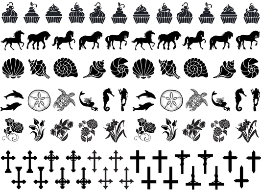 Cupcake Cross 75 pcs 0.65 Inch Black Fused Glass Decals