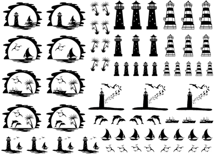 Coast Lighthouse 68 pcs 0.25 to 1.25 Inch Black Fused Glass Decals