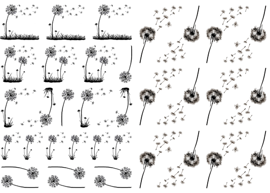 Dandelion Bits 35 pcs 0.75 to 1.5 Inch Black Fused Glass Decals