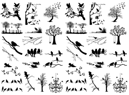 Bird Sanctuary 34 pcs Black Fused Glass Decals