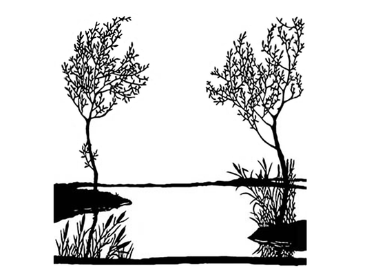 Tree Lake Scene 2 pcs 4 Inch Black Fused Glass Decals