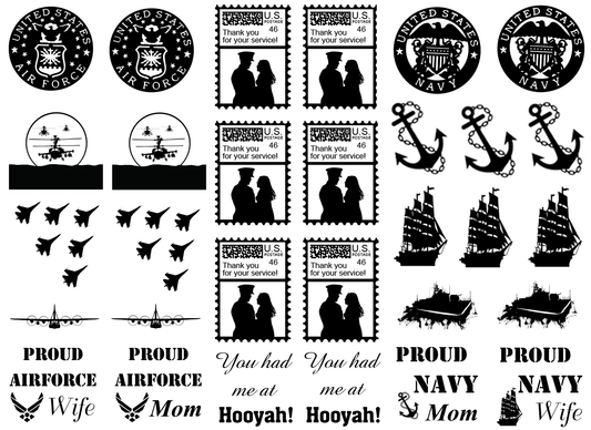 Military Air Force Navy 1 to 1.25 Black Fused Glass Decals