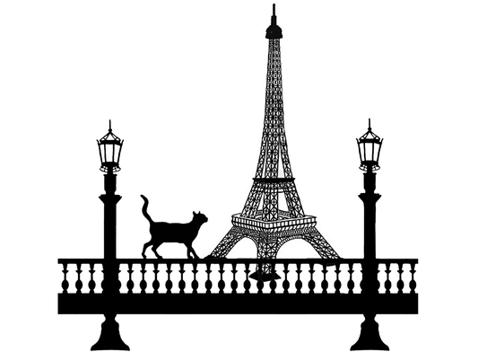 Paris Cat 2 pcs 4 Inch Black Fused Glass Decals