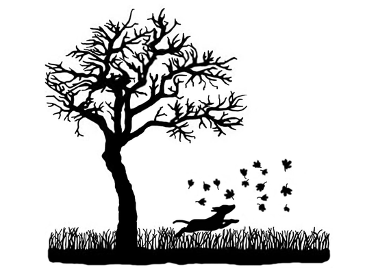 Tree Dog Chasing Leaves 2 pcs 4 Inch Black Fused Glass Decals