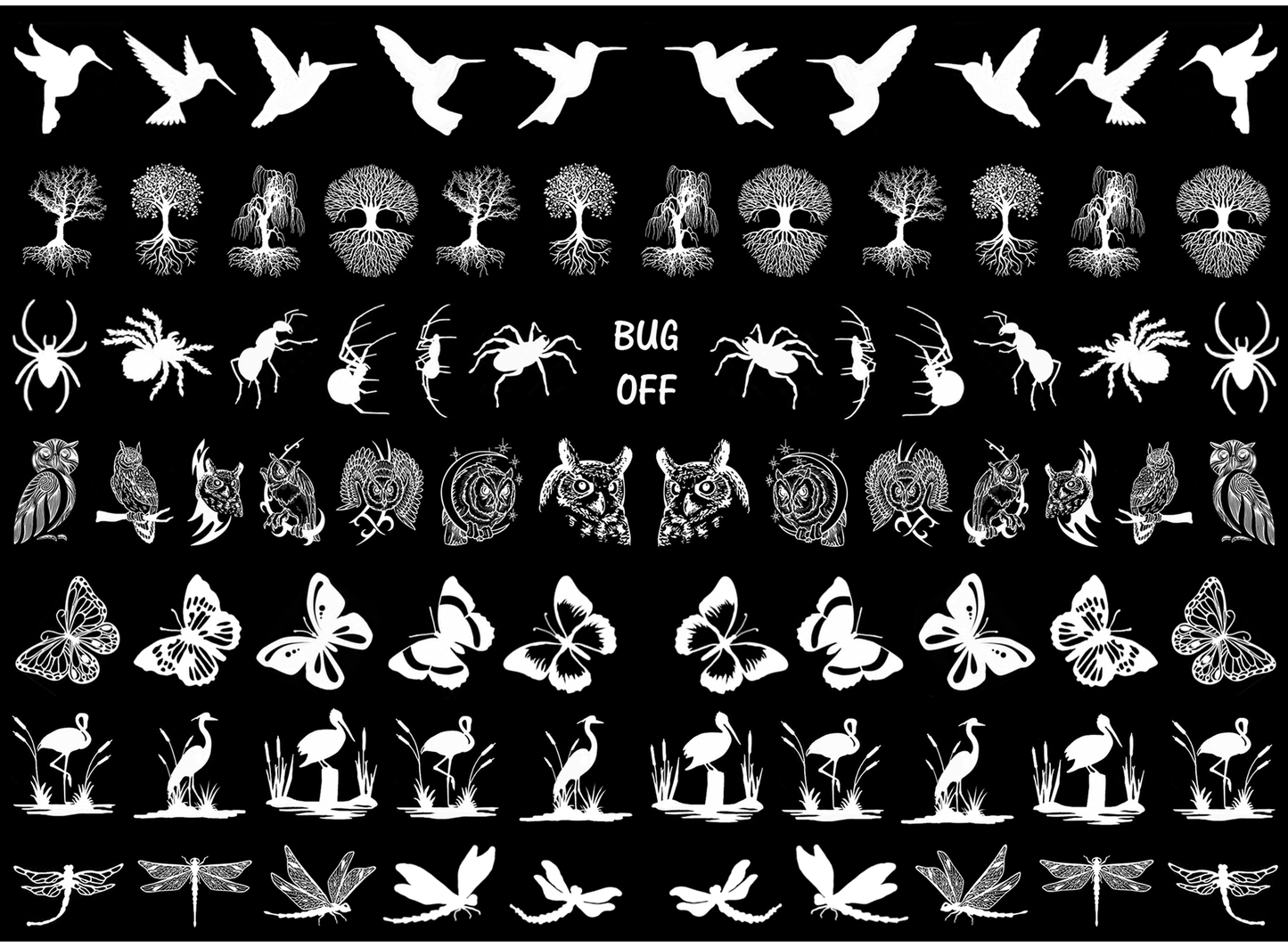 Hummingbird to Dragonfly 78 pcs 0.65 Inch White Fused Glass Decals
