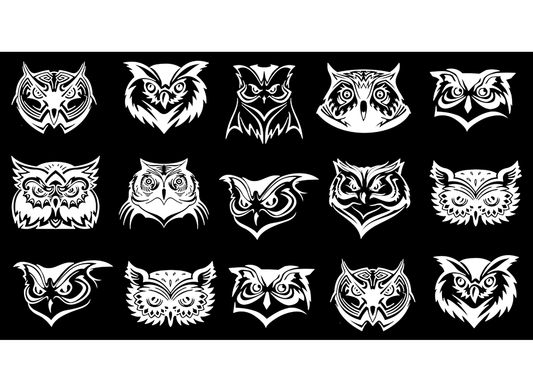 Owl Faces 15 pcs 1 Inch White Fused Glass Decals
