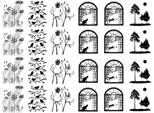 Garden Delights 24 pcs 1 to 1.25 Inch Black Fused Glass Decals