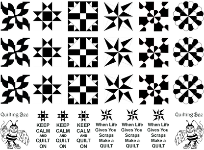 Quilt Blocks 24 pcs 1 to 1.25 Black Fused Glass Decals