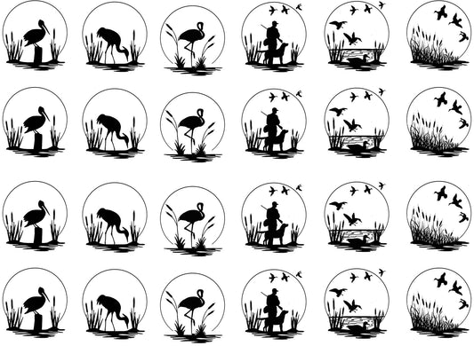 Moonscape Nature Scenes 24 pcs 1" Black Fused Glass Decals