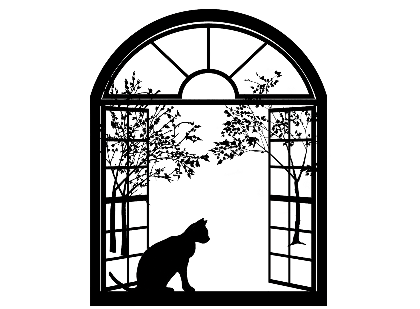 Cat Arched Window 2 pcs 4 Inch Black Fused Glass Decals