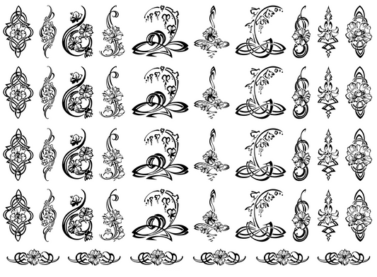 Flower Art 46 pcs 1 Inch Black Fused Glass Decals