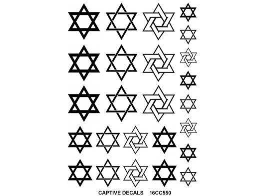 Star of David 25 pcs 0.5 to 1 Inch Black Fused Glass Decals