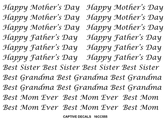 Happy Mother's Father's Day 28 Pcs 0.25 Inch Black Fused Glass Decals
