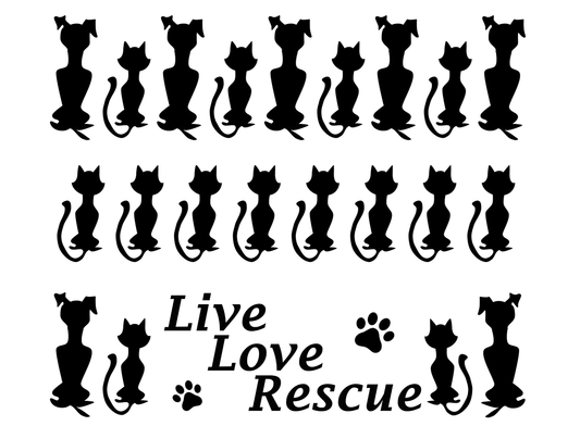 Barrette Dog Cat Rescue 6 pcs 3.5 Inch Black Fused Glass Decals