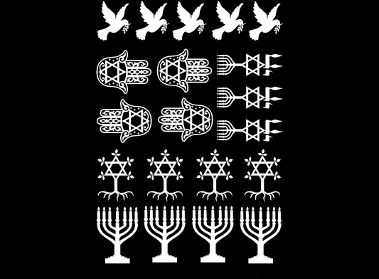 Jewish Symbols 20 pcs White Fused Glass Decals