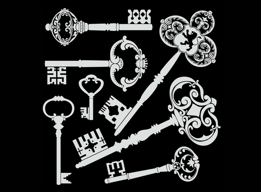 Vintage Skeleton Keys 2 pcs 4 Inch White Fused Glass Decals