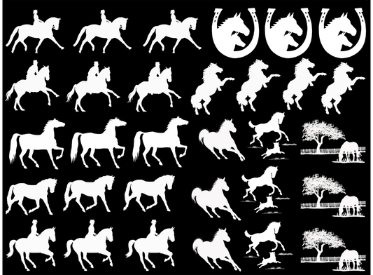 Horse Play 31 pcs 1 Inch White Fused Glass Decals