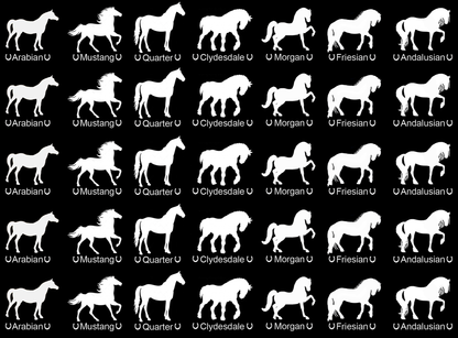 Horse Breeds 35 pcs White Fused Glass Decals