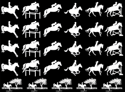 Horse Rider Jumping 29 pcs 1 Inch White Fused Glass Decals