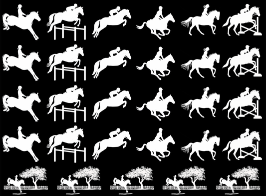 Horse Rider Jumping 29 pcs 1 Inch White Fused Glass Decals