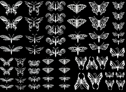 Butterfly Dragonfly 57 pcs White Fused Glass Decals