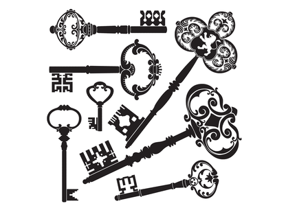 Vintage Skeleton Keys 2 pcs 3.75 Inch Black Fused Glass Decals