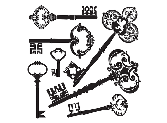 Vintage Skeleton Keys 2 pcs 3.75 Inch Black Fused Glass Decals
