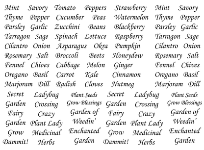 Spice Herb Fruit Vegetable 81 pcs 0.25 Inch Black Fused Glass Decals