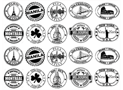 Travel Stamps 20 pcs 0.15 to 1.5 Inch Black Fused Glass Decals