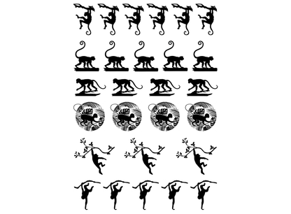 Monkey 27 pcs 0.75 Black Fused Glass Decals
