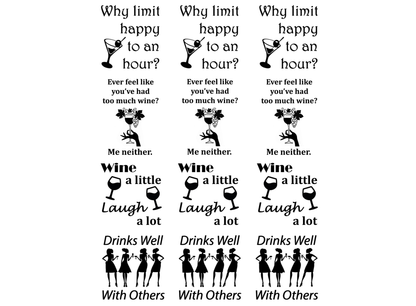 Drinking Humor 12 pcs 1 Inch Black Fused Glass Decals