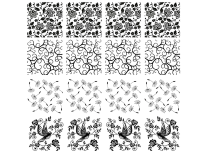 Flower Swirl Dandelion 16 pcs 1.35 Inch Black Fused Glass Decals