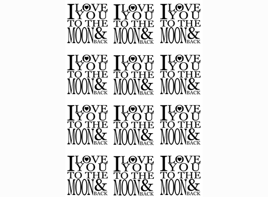 I Love You to the Moon and Back 12 pcs 1 Inch Black Fused Glass Decals