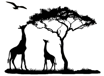 Giraffe Mama Feeding Baby 2 pcs 3.75 Inch Black Fused Glass Decals
