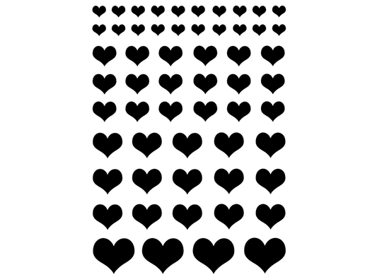 Hearts 57 pcs 0.25 to 0.75 Inch Black Fused Glass Decals