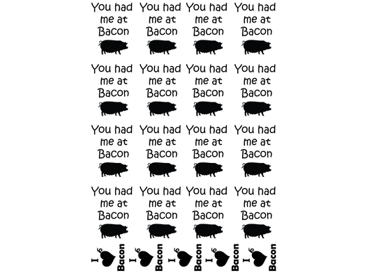 You had me at Bacon Pig 21 pcs 1 Inch Black Fused Glass Decals