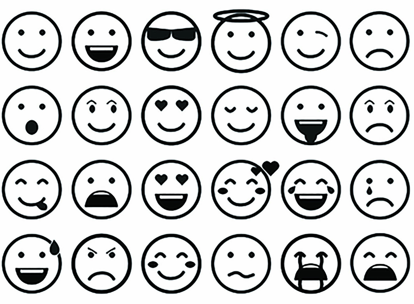 Emoticons Emotes 24 pcs 1 Inch Black Fused Glass Decals