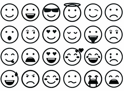 Emoticons Emotes 24 pcs 1 Inch Black Fused Glass Decals