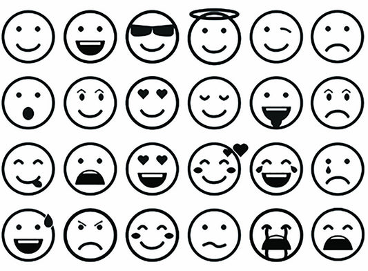 Emoticons Emotes 24 pcs 1 Inch Black Fused Glass Decals