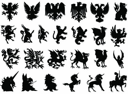 Heraldry 25 pcs 1 Inch Black Fused Glass Decals