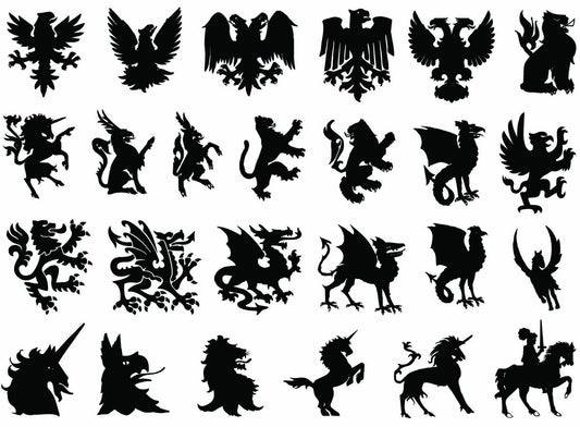 Heraldry 25 pcs 1 Inch Black Fused Glass Decals