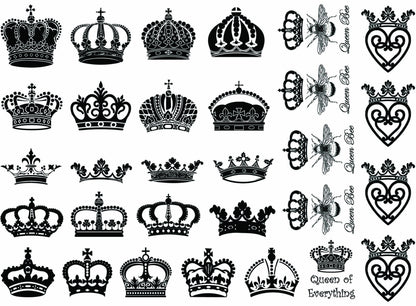 Royal Crown Queen Bee 30 pcs 1.25 Inch Black Fused Glass Decals