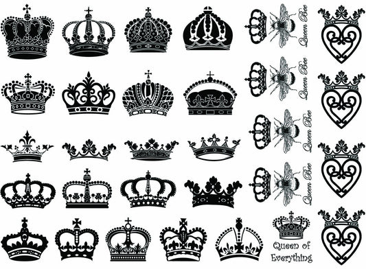Royal Crown Queen Bee 30 pcs 1.25 Inch Black Fused Glass Decals