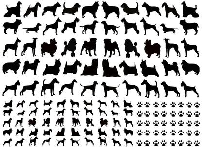 Mini Dogs and Paws 140 pcs 0.25 to 0.65 Inch Black Fused Glass Decals